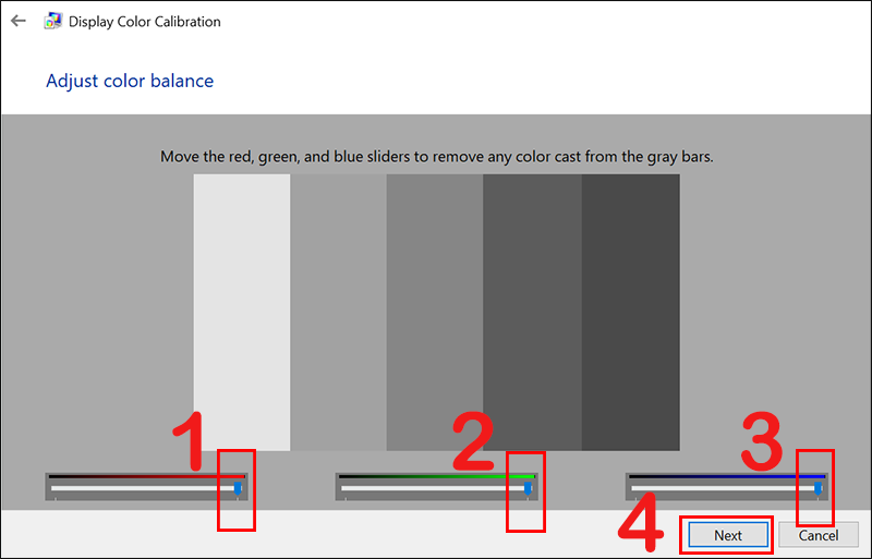 Cân bằng sáng tại tab Adjust color balance